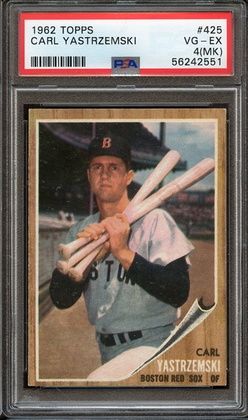 1962 TOPPS 425 CARL YASTRZEMSKI PSA VG-EX 4 (MK)