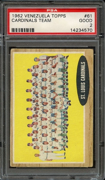 1962 VENEZUELA TOPPS 61 CARDINALS TEAM PSA GOOD 2