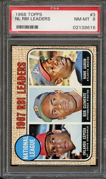 1968 TOPPS 3 N.L. RBI LEADERS PSA NM-MT 8