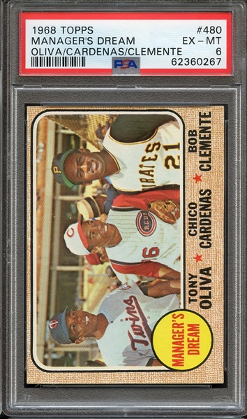 1968 TOPPS 480 MANAGER'S DREAM OLIVA/CARDENAS/CLEMENTE PSA EX-MT 6