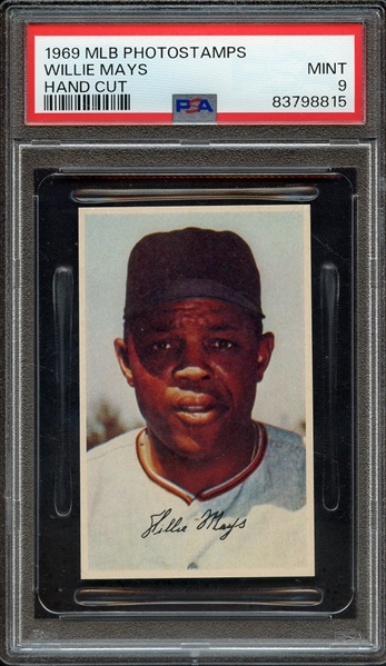 1969 MLB PHOTOSTAMPS WILLIE MAYS HAND CUT PSA MINT 9