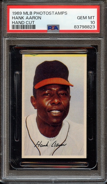 1969 MLB PHOTOSTAMPS HANK AARON HAND CUT PSA GEM MT 10