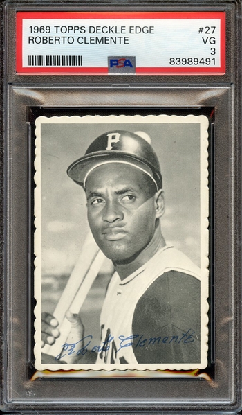 1969 TOPPS DECKLE EDGE 27 ROBERTO CLEMENTE PSA VG 3