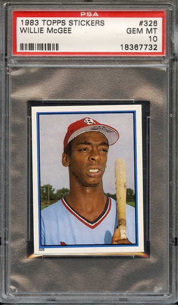 1983 TOPPS STICKERS 326 WILLIE McGEE PSA GEM MT 10