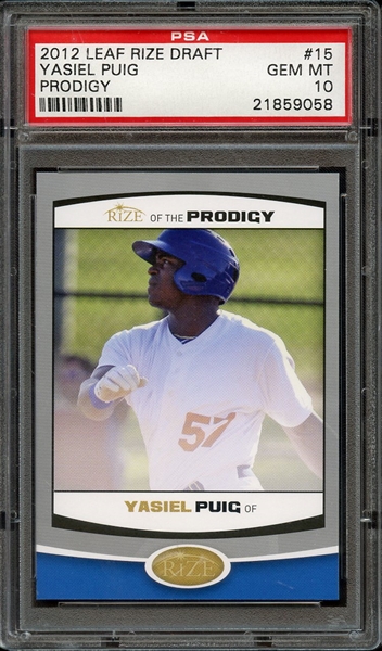 2012 LEAF RIZE DRAFT PRODIGY 15 YASIEL PUIG PRODIGY PSA GEM MT 10