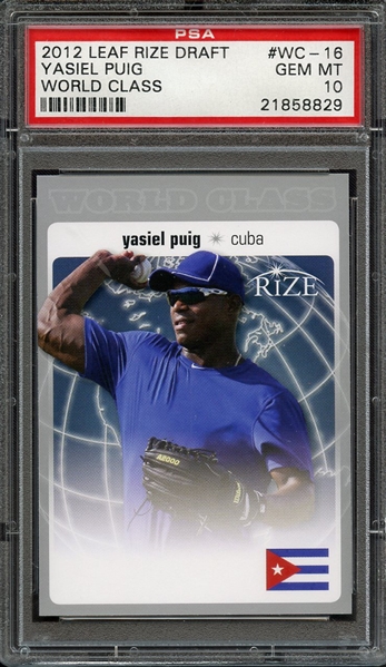 2012 LEAF RIZE DRAFT WORLD CLASS WC-16 YASIEL PUIG WORLD CLASS PSA GEM MT 10