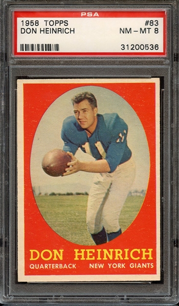 1958 TOPPS 83 DON HEINRICH PSA NM-MT 8