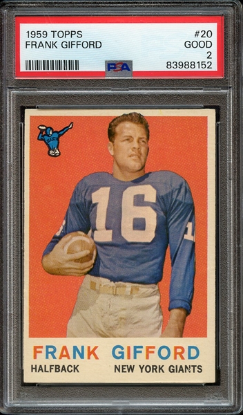 1959 TOPPS 20 FRANK GIFFORD PSA GOOD 2