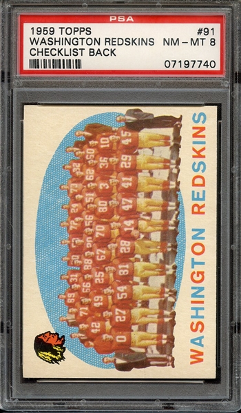 1959 TOPPS 91 WASHINGTON REDSKINS CHECKLIST BACK PSA NM-MT 8