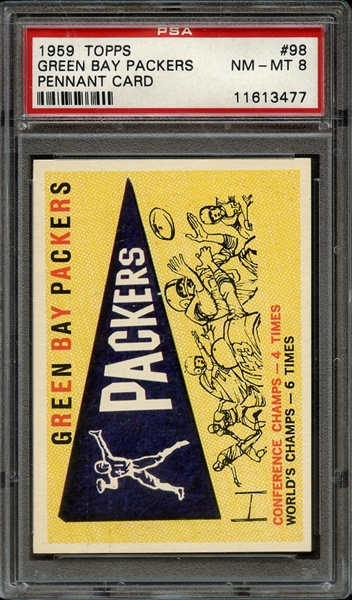 1959 TOPPS 98 GREEN BAY PACKERS PENNANT CARD PSA NM-MT 8