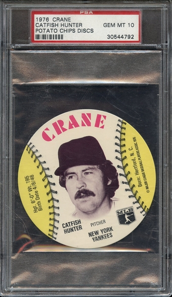 1976 CRANE POTATO CHIPS DISCS CATFISH HUNTER POTATO CHIPS DISCS PSA GEM MT 10