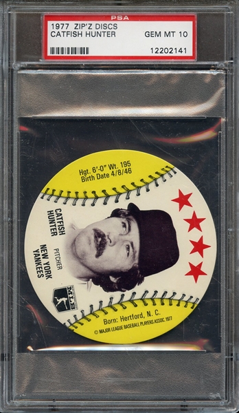 1977 ZIP'Z DISCS CATFISH HUNTER PSA GEM MT 10