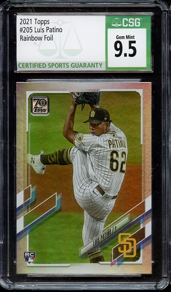 2021 TOPPS RAINBOW FOIL 205 LUIS PATINO CSG GEM MINT 9.5