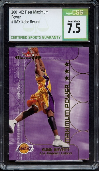 2001 FLEER MAXIMUM POWER 1MX KOBE BRYANT CSG NM+ 7.5