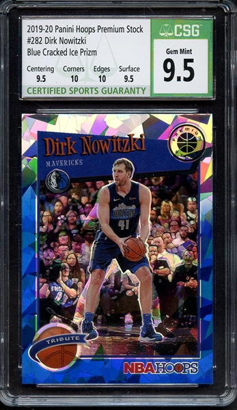 2019 PANINI HOOPS PREMIUM STOCK BLUE CRACKED ICE PRIZM 282 DIRK NOWITZKI CSG GEM MINT 9.5