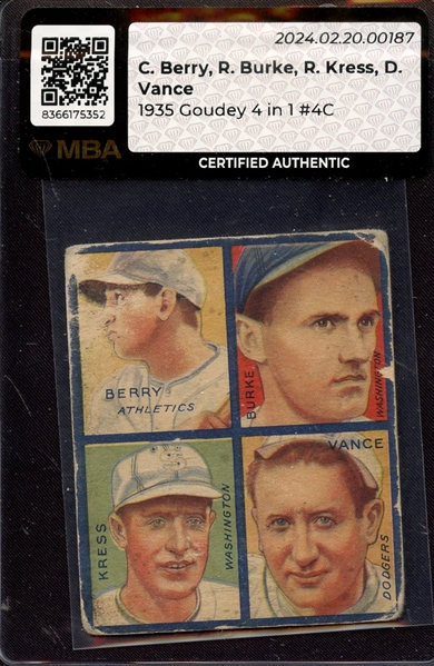 1935 GOUDEY 4 IN 1 4C BERRY BURKE KRESS VANCE MBA