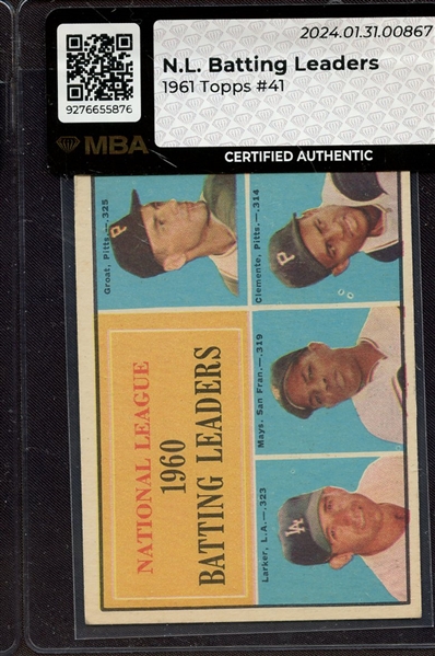 1961 TOPPS 41 NL BATTING LEADERS MBA