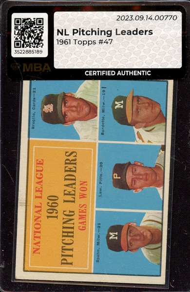 1961 TOPPS 47 NL PITCHING LEADERS MBA