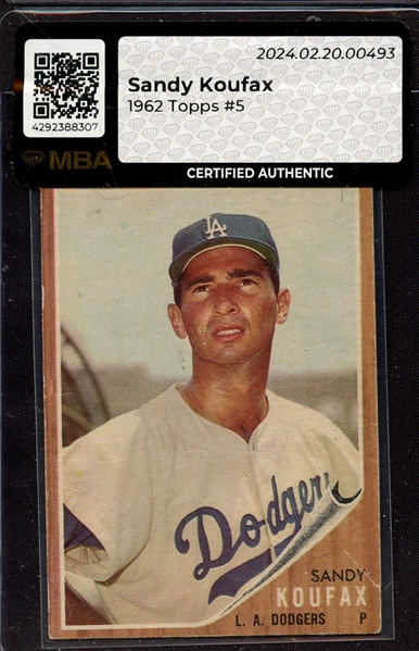 1962 TOPPS 5 SANDY KOUFAX MBA