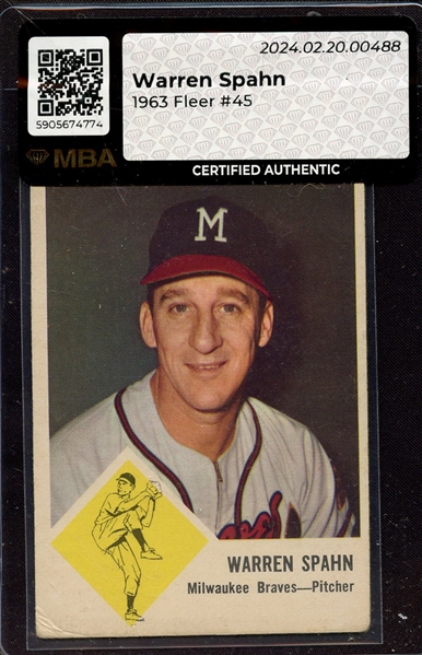 1963 FLEER 45 WARREN SPAHN MBA