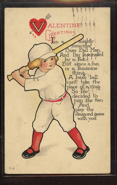 CIRCA 1919 VALENTINE BASEBALL POSTCARD