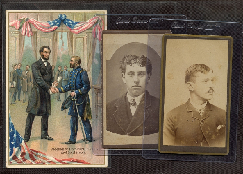 ABRAHAM LINCOLN POSTCARD & 2 CDV CIVIL WAR LOT