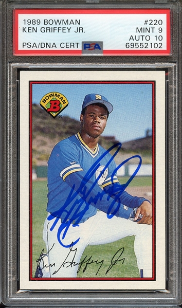 1989 BOWMAN 220 SIGNED KEN GRIFFEY JR PSA MINT 9 PSA/DNA AUTO 10