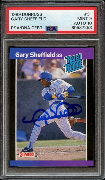 1989 DONRUSS 31 SIGNED GARY SHEFFIELD PSA MINT 9 PSA/DNA AUTO 10