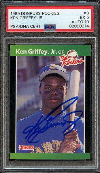 1989 DONRUSS ROOKIES 3 SIGNED KEN GRIFFEY JR PSA EX 5 PSA/DNA AUTO 10