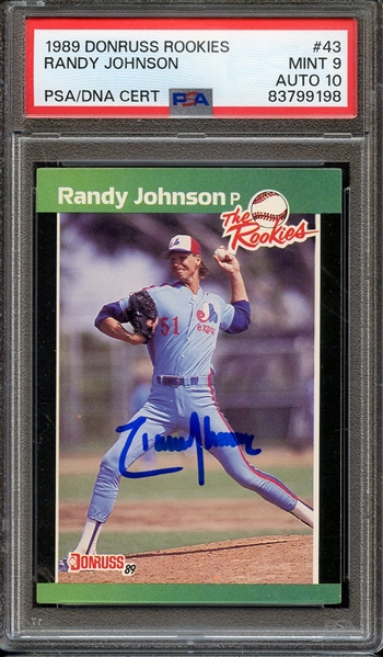 1989 DONRUSS ROOKIES 43 SIGNED RANDY JOHNSON PSA MINT 9 PSA/DNA AUTO 10