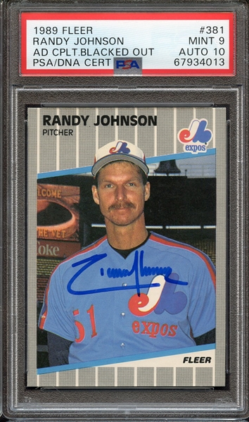 1989 FLEER 381 SIGNED RANDY JOHNSON PSA MINT 9 PSA/DNA AUTO 10