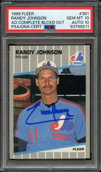 1989 FLEER 381 SIGNED RANDY JOHNSON PSA GEM MT 10 PSA/DNA AUTO 10