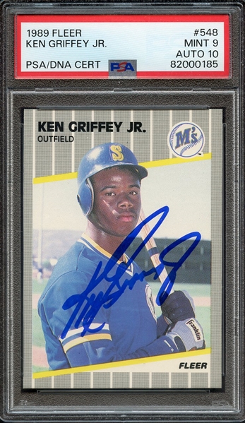 1989 FLEER 548 SIGNED KEN GRIFFEY JR PSA MINT 9 PSA/DNA AUTO 10