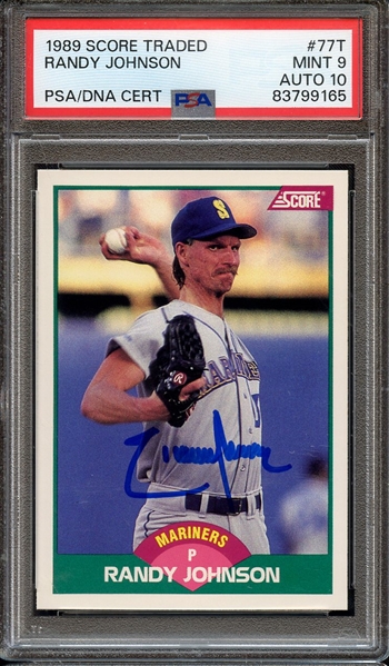 1989 SCORE TRADED 77T SIGNED RANDY JOHNSON PSA MINT 9 PSA/DNA AUTO 10