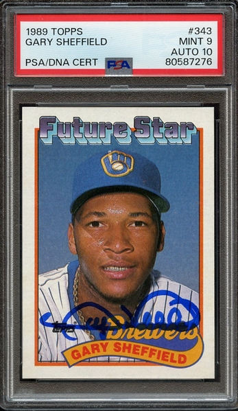 1989 TOPPS 343 SIGNED GARY SHEFFIELD PSA MINT 9 PSA/DNA AUTO 10