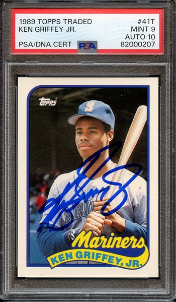 1989 TOPPS TRADED 41T SIGNED KEN GRIFFEY JR PSA MINT 9 PSA/DNA AUTO 10