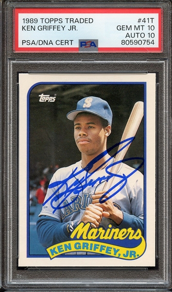 1989 TOPPS TRADED 41T SIGNED KEN GRIFFEY JR PSA GEM MT 10 PSA/DNA AUTO 10