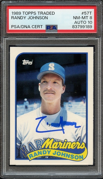 1989 TOPPS TRADED 57T SIGNED RANDY JOHNSON PSA NM-MT 8 PSA/DNA AUTO 10