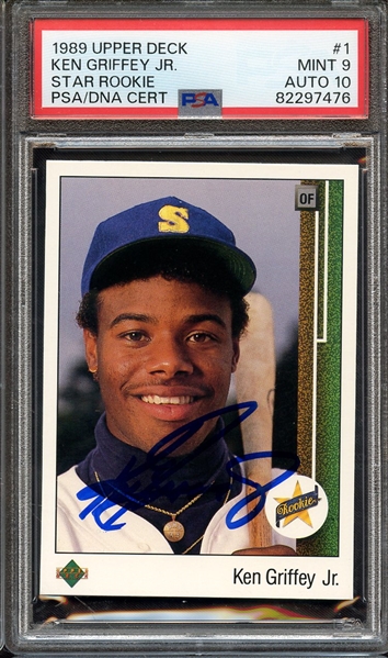 1989 UPPER DECK 1 SIGNED KEN GRIFFEY JR PSA MINT 9 PSA/DNA AUTO 10