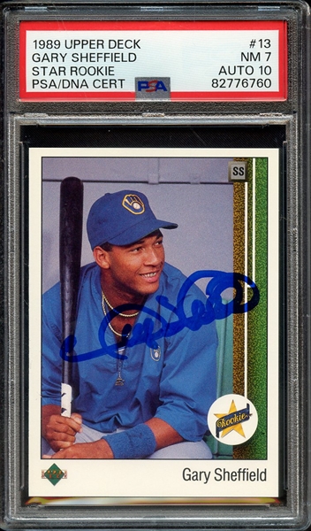 1989 UPPER DECK 13 SIGNED GARY SHEFFIELD PSA NM 7 PSA/DNA AUTO 10