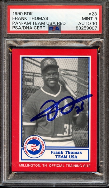 1990 BDK PAN AM TEAM USA RED 23 SIGNED FRANK THOMAS PSA MINT 9 PSA/DNA AUTO 10