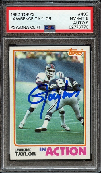 1982 TOPPS 435 SIGNED LAWRENCE TAYLOR PSA NM-MT 8 PSA/DNA AUTO 9