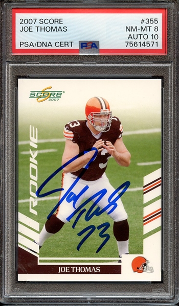 2007 SCORE 355 SIGNED JOE THOMAS PSA NM-MT 8 PSA/DNA AUTO 10