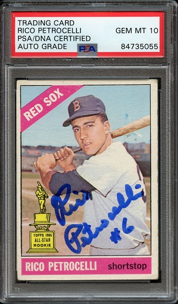 1966 TOPPS 298 SIGNED RICO PETROCELLI PSA/DNA AUTO 10