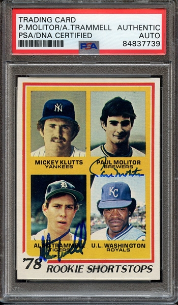 1978 TOPPS 707 DUAL SIGNED PAUL MOLITOR ALAN TRAMMELL PSA/DNA AUTO AUTHENTIC