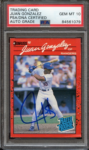 1990 DONRUSS 33 SIGNED JUAN GONZALEZ PSA/DNA AUTO 10