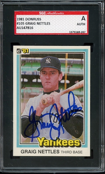 1981 DONRUSS 105 SIGNED GRAIG NETTLES SGC AUTHENTIC