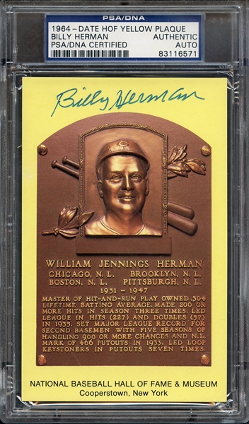 BILLY HERMAN SIGNED HOF POSTCARD PSA/DNA AUTO AUTHENTIC