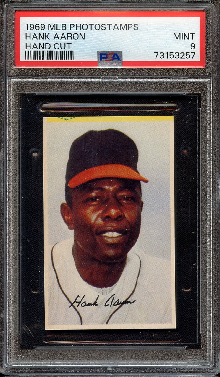 Lot Detail - 1969 MLB PHOTOSTAMPS HANK AARON HAND CUT PSA MINT 9