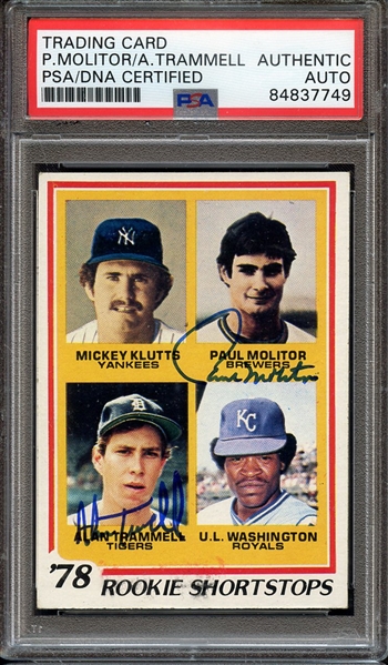 1978 TOPPS 707 DUAL SIGNED ALAN TRAMMELL PAUL MOLITOR PSA/DNA AUTO AUTHENTIC